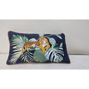 Tiger Lumbar Pillow  Allen + Roth   Blue Tropical Palm Leaf Jungle Print